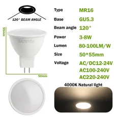 4PCS Foco GU5.3 기본 스포트라이트 전구 Lampada AC 110V 220V DC12V LED Bombillas 40W 할로겐 램프 교체, 05 120 degrees 4000K, 01 AC220-240V, 01 7와트