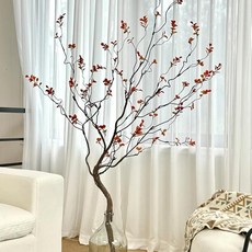 실내 장식용 화분에 담긴 인조 녹색 식물 풍수 붉은 산꽃 거실 바닥 장식품, 1개, 1. 진달래 65cm에는 투명한 벨리병이 함께 제공됩니