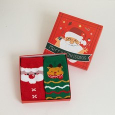 聖誕節熱賣2雙禮盒裝聖誕襪雙面絨保暖加厚中筒聖誕節襪子男女珊瑚絨地板襪, 藍色雪人,雙面絨2雙禮盒+手提袋, 1個