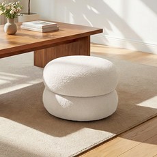 FONOW 램스울 스툴 화장대/거실/헌관 미니 인테리어 의자 낮은 의자 1인용 스툴 의자, 화이트 2단