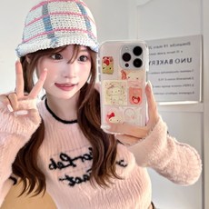 卡通塗鴉貓咪插畫適用iPhone17蘋果16ProMax手機殼15小衆14少女心, 1件, 粉色塗鴉KT貓插畫 單殼:苹果17Pro