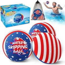 워터 스키핑 볼 풀 워터 3팩 바운싱 볼 잉크 분사 컬러풀 여름 해변 수영, 3 Pack- 4th of July Design
