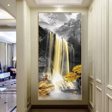 禪緣香舍 5d鑽石畵高山流水玄關十字繡大氣玄幻山水招財麋鹿2022新款鑽石繡, 1個, 優質亮鑽滿鑽【45X70CM】