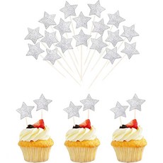 60Pcs Black Star Cupcake Toppers Glitter Assembled Twinkle Star Cupcake Picks Wedding Engagement B, Silvers