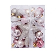 聖誕樹掛飾 聖誕球 聖誕裝飾品 - 台灣現貨, (C)3cm29顆+星星-粉香檳金, 1個