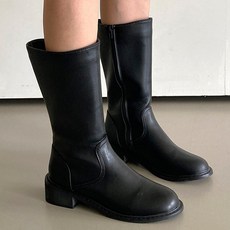 둥근코 종아리넓은 하프 미들부츠