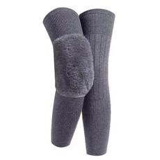 여성용 겨울용 토끼털 무릎 보호대 한 쌍 남성 노인용 추위 방지 관절염 달리기용, 02 XL, 02 Grey-B