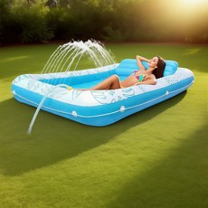 水上充氣浮床 排水陸兩用 泳池漂浮墊 戶外玩水裝備, 藍白色,210*140*20cm, 1個