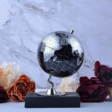 지구본 럭셔리 홈 글로브 장식 금속 현대적 디자인 가정용 인테리어 소품, 14CM, 검정과 실버 영문표기