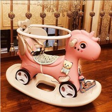 작은 목마 베이비 2 in 1 1-3 생일 선물 장난감 아이들 흔들기 놀이, 23 분홍색+등받이+가드레일