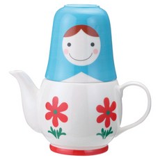 sun art 趣味餐具 一人茶具組 俄羅斯娃娃, 混合色, 茶壺1入+茶杯2入, 1個