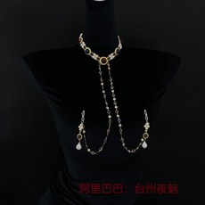 歐美風格誇張項圈 乳夾 複古珍珠紅玻璃寶石 身體鏈 刺激 奶頭咪咪夾, 1個, 項圈+乳環