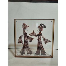 皮影 才子佳人 一對 牛皮雕刻 手工上色 仿古色 亞克力畫框, 如圖所示, 1個