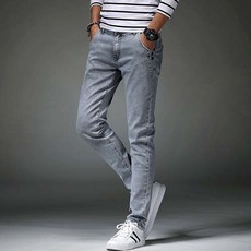 wooilsin Grid男士灰色丹寧牛仔褲