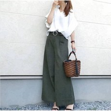 체인지쉬(change she) 여름 루즈핏 브이넥 가오리 반팔 상의 벨트 와이드 팬츠 투피스