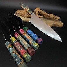 95層日本大馬士革料理牛刀 VG10鋼芯 強化穩定木黑牛角八角柄 刃長24cm, 1個, 星空迷幻三輪