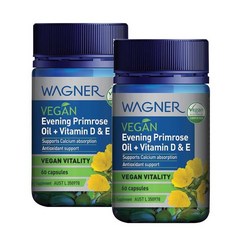 와그너 비건 달맞이꽃종자유 비타민D 비타민E Wagner Vegan Evening Primrose Oil + Vit D & E, 2개, 60정