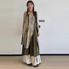 Yellwel타이다이 풍 레이어드 스트랩 롱 원피스 여성 여름 루즈핏 슬림 DJP