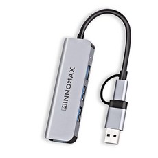 INNOMAX USB 허브 4 포트 10.9m3.9피트 케이블 알루미늄 4포트 USB 3.0 데이터 허브 USB 확장기 스플린터 노트북 PC 플래시 드라이브 모바일, 6-in-1 USB-C 허브: USB A/USB C/U