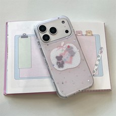 软萌星星苹果小熊狗狗适用iPhone17苹果16ProMax/15/14手机壳新款, 1件, 闪片粉底星星小熊狗狗 单壳:苹果17