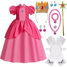 요스바베 공주 생일 파티를 위한 액세서리가 있는 소녀용 피치 드레스 할로윈 크리스마스 의상