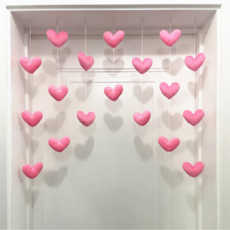 AMAZING 귀여운 하트 가람막 문발 현관 실커튼 문 인테리어 장식품, 연한 핑크