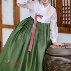 리앤킴 여성 그린 전통 개량 한복 세트 L4615