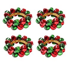 Getfitsoo 크리스마스 냅킨 링 4개 세트 테이블 장식 결혼식 파티용 그린 및 레드 벨이 있는 벨, Christmas Bell