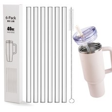 LJL 스탠리 퀜처 프로투어 플립 스트로 호환 빨대 내장용 6개+세척솔 1개, 1세트, 1180ml, 투명