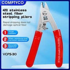 COMPTYCO VCFS-30 스테인리스강 섬유 스트리핑 플라이어 FTTH 도구 3 포트, Red VCFS-30, 1개
