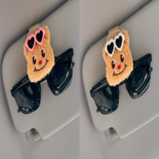 라뮤니 차꾸미기 차량용안경거치대 선바이저 선글라스클립 자동차 안경걸이 보관함 홀더 곰돌이 캐릭터 인형, 1세트, 핑크+화이트