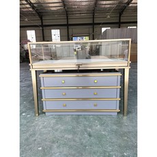 VKBW 不銹鋼鍍鈦珠寶首飾展示櫃飾品玻璃櫃臺玉器翡翠展櫃手錶店鋪高櫃陳列櫃, 鐵藝45*45*140cm高櫃