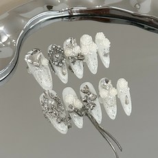 純手工 浪漫白玫瑰 穿戴甲 指甲貼片 美甲貼片, 1個, 天使之翼【送工具包】,S