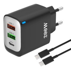 3in1 c타입 고속 충전기 200W 2USB+1PD3.0 + C TO C 1M 100w 케이블 세트, 1세트, 블랙