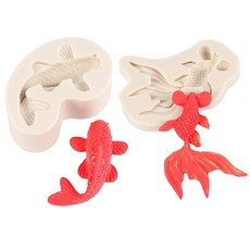 Fewo 2팩 3D 일본 잉어 물고기 금붕어 케이크 퐁당 몰드 잉어 실리콘 몰드 설탕 공예 껌 페이스트 초콜릿 미니 비누 폴리머 클레이 레진 컵케이크 장식 용품, Fewo 2팩 3D 일본 잉어 물고기 금붕어 케이크 퐁