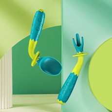 AOHAO 실리콘 스푼 포크 세트 수납함 휴대용 식기학 식사 숟가락, 그린, 1개