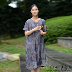 [4140] 인견 반팔 원피스 생활한복 / 스커트 치마 여름 여자 여성 보살님 한복 개량한복 패션한복 감성한복 사찰복 수련복 법복 절복 승복 템플스테이 지장사