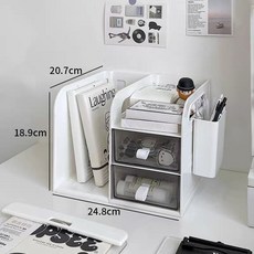 簡約桌面收納盒 書立附抽屜 書桌收納架 辦公收納櫃 36x20.7x18.9cm, 一格書架+抽屜+筆筒