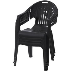 플라스틱의자 팔걸이의자 행사 편의점 포장마차 간이용 보조 4개, 블랙
