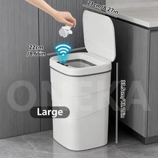 뚜껑이 있는 욕실 쓰레기통 자동 쓰레기통 소형 스마트 쓰레기통 비접촉식 모션 센서 플라스틱 쓰레기통, 01 Size L-White