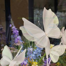 婚慶蝴蝶拍照道具 森系仿真花網紅打卡背景墻蝴蝶裝飾, 展開直徑35cm（原創）無桿子底座,單只蝴蝶幻彩白色（顏色可定制））, 幻彩白色