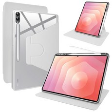 디상커 갤럭시 탭 720도 회전 단색 투명 펜슬수납 태블릿 케이스 S11 울트라/S11/S10 FE+/S9 FE+/S9 FE/A11+/A9+ 14.6/13.1/12.4/11인치, 그레이, 1개