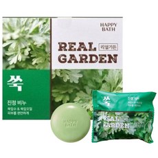 해피바스 클렌징 비누 리얼가든 쑥 진정 비누 90g x 8입 피부진정 보습세정, 8개입