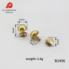 蘑菇釘金屬鉚釘 皮革輔料五金配件 包包圓頭鉚釘 淺金圓形雙麵撞釘, 1個, 12mm淺金