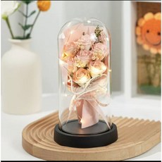 오로라 유리돔 led꽃다발 무드등 기념일선물, 핑크 장미, 1개