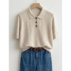 넬리 이프 데일리 반팔 카라 니트 NC2LK023