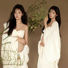 블랙 만삭 촬영 베이지 반목 화보 셀프 사진 임부복, 화이트 랩드레스 스카프 포함