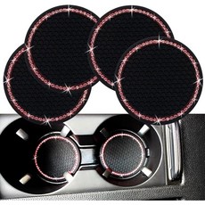 카 컵 터 2 75인치 미끄럼 방지 충격 내장 매트 방진 자동차 액세서리 차량 트럭 RV 등을 위한 범용(블랙 4 PCS), Pink Crystal