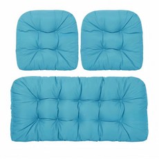 야외 방수 원단 벤치 쿠션 등받이 세트 정원용 방석 2인용, 연파랑