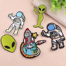 皮卡布 刺繡布貼 太空人 外星人 星球, 1個, S4-(5款),熱熔膠款(熨燙可縫)